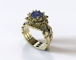 Flower Tanzanite Wedding Ring Set