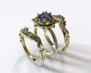 Flower Tanzanite Wedding Ring Set