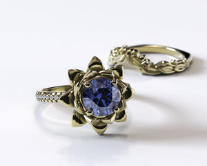 Flower Tanzanite Wedding Ring Set