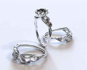 Black Diamond Flower Bridal Ring Set