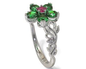 Plumeria Flower Emerald Engagement Ring