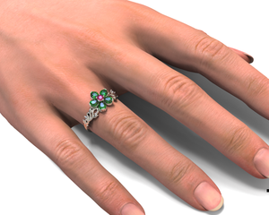 Plumeria Flower Emerald Engagement Ring