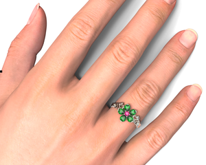Plumeria Flower Emerald Engagement Ring