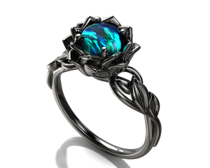 Black Gold Opal Flower Engagement Ring