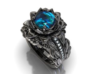 Black Gold Opal Wedding Ring Set