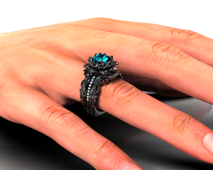 Black Gold Opal Wedding Ring Set