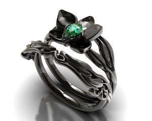 Black Gold Emerald Wedding Ring Set