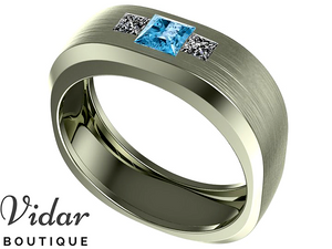 Unique Mens Aquamarine Wedding Band