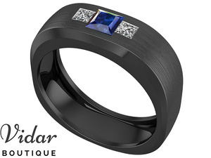 Black Gold Sapphire Mens Wedding Band