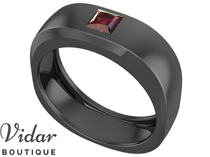 Unique Black Gold Mens Ruby Wedding Band