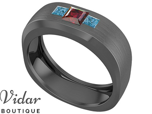 Unique Black Gold Ruby Wedding Band For Men
