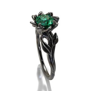 Black Gold Emerald Flower Engagement Ring