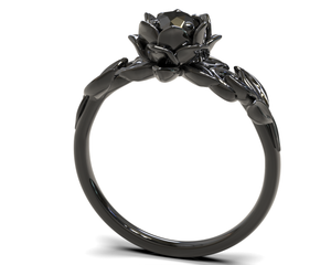 Unique Black Lotus Flower Engagement Ring