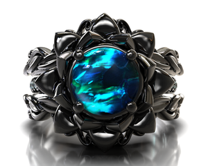 Black Gold Opal Wedding Ring Set