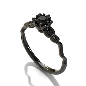 Black Gold Black Diamond Floral Engagement Ring