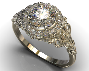 Flower Halo Engagement Ring White Gold