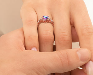 Alexandrite Rose Gold Flower Engagement Ring