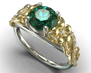Two Tone Flower Emerald Engagement Ring
