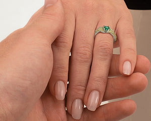 Two Tone Floral Emerald Engagement Ring