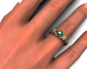 Two Tone Floral Emerald Engagement Ring