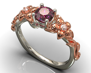 Two Tone Ruby Flower Engagement Ring