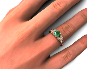 Three Tone Emerald Flower Engagement Ring