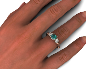 Unique 3 Stone Teal Sapphire Engagement Ring