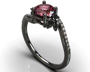 Pink Sapphire Black Gold Flower Engagement Ring