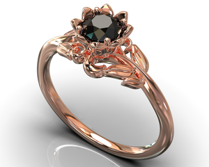 Nature Inspired Black Diamond Flower Engagement Ring