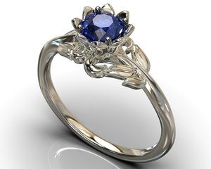 Floral Blue Sapphire Engagement Ring