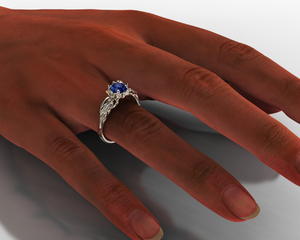 Lotus Flower Blue Sapphire Engagement Ring