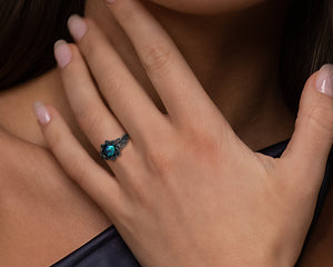 Black Gold Opal Flower Engagement Ring