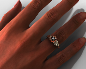 Lotus Flower Black Diamond Engagement Ring