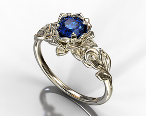 Flower Blue Sapphire Engagement Ring