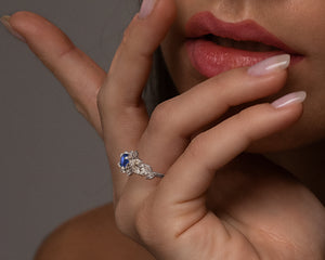 Flower Blue Sapphire Engagement Ring