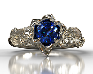 Flower Blue Sapphire Engagement Ring