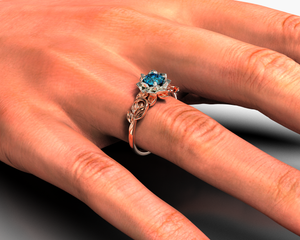 Two Tone Blue Topaz Flower Engagement Ring