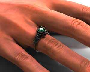 Black Gold Lotus Flower Emerald Engagement Ring
