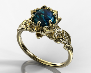 Black Opal Flower Engagement Ring