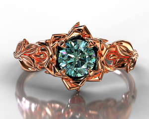 Unique Teal Sapphire Flower Engagement Ring