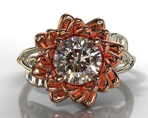 Flower Moissanite Engagement Ring Two Tone Gold