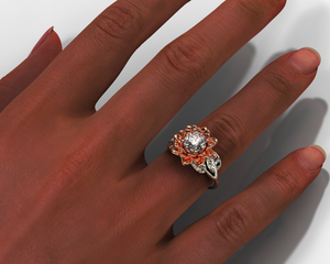 Flower Moissanite Engagement Ring Two Tone Gold