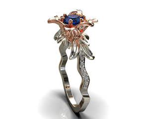 Unique Lily Floral Sapphire Engagement Ring