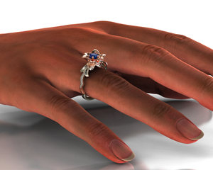 Unique Lily Floral Sapphire Engagement Ring