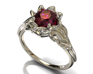 White Gold Ruby Flower Engagement Ring