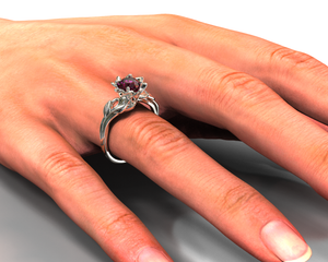 White Gold Ruby Flower Engagement Ring