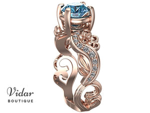 Rose Gold Blue Topaz Flower Engagement Ring