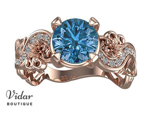 Rose Gold Blue Topaz Flower Engagement Ring