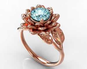 Unique Aquamarine Floral Engagement Ring