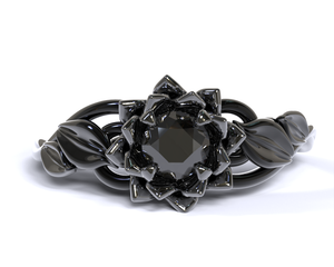 Black Lotus Engagement Ring With Black Diamond